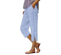 Pantalones Fluidos Mujer Verano Fluido Casual Pantalones De Playa Lino Elástico Verano Ligero Color Sólido Pantalones 3/4 con Bolsillos sueltos Chic Suave Casual Yoga Sport Pantacourt, Sky Blue, L