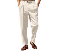 Pantalones formales para hombre, ajuste relajado, pantalones chinos elegantes, pierna recta, pantalones inteligentes lisos, cintura elástica, pantalones de negocios, plisados, ligeros, para oficina