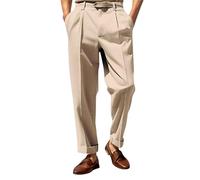 Pantalones formales para hombre, ajuste relajado, pantalones chinos elegantes, pierna recta, pantalones inteligentes lisos, cintura elástica, pantalones de negocios, plisados, ligeros, para oficina