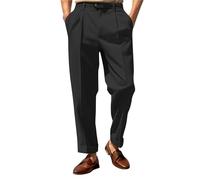 Pantalones formales para hombre, ajuste relajado, pantalones chinos elegantes, pierna recta, pantalones inteligentes lisos, cintura elástica, pantalones de negocios, plisados, ligeros, para oficina