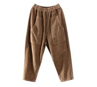 Pantalones gruesos de algodón para descansar, pantalones de pana para mujer, color sólido, a rayas, cálidos, básicos, versátiles, pantalones de invierno con bolsillos, ropa interior térmica suelta