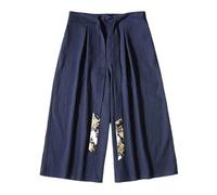 Pantalones Harem Hombre Pantalones Ancho Hombre Estilo Japonés Kimono Suelto, Con Cinturón Impreso Grúa Pantalones Casuales, Hippie, Medias De Jogging Hip-Hop para Tai-Chi Kung-Fu, azul marino, XL