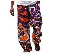 Pantalones Harem Hombre Thai Pant House Pantalones Playa Caballo Profundo Baggy Hippie Ropa Estilo Boho de Casa Pijama Flores Geométrico Africano, Morado 04, 3XL