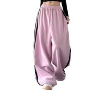 Pantalones Harem Mujer Streetwear Dance Amplio Chándal Bajo Ancho Cintura Elástica Fruncido Sudadera Relajante Hip-Hop con Caído Fluido Medias Cómodo Pantalones Danza Práctica Urbana, rosa, M