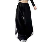 Pantalones Harem Mujer Streetwear Dance Amplio Chándal Bajo Ancho Cintura Elástica Fruncido Sudadera Relajante Hip-Hop con Caído Fluido Medias Cómodo Pantalones Danza Práctica Urbana, Negro , L