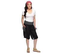 Pantalones Harem o Harén Cortos a la Rodilla, Bombacho Bermuda para Hombres y Mujeres Varkala Verano y Deportes Color Negro, Tamaño Un tamaño
