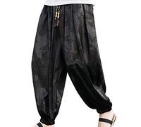Pantalones Harem para hombre Kimono japonés de seda de hielo con impresión de bomba de yoga ajuste ancho de moda oscuros cómodos anchos de pierna casual al aire libre elástico cómodo gimnasio, Negro