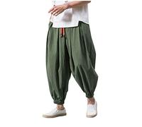 Pantalones Harem para hombre: pantalones casuales cómodos con cintura elástica, pantalones de yoga hippies de color sólido, pantalones de lino casuales de ajuste suelto, pantalones de chándal