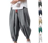 Pantalones harén para hombre Baggy | Pantalones harén de lino y algodón | Pantalones de ocio monocolor para hombre | Pantalones ajustados | Pantalones hippie | Pantalones deportivos para hombre de