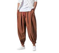 Pantalones harén para hombre, holgados, ligeros, informales, anchos, bombachos, pantalones de Aladino, con cordón, cintura elástica, pantalones medievales, Y2K, hippie, ropa de calle, pantalones