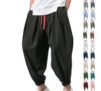 Pantalones harén para hombre, pantalones de lino holgados, pantalones ligeros de verano, pantalones anchos de Aladin, pantalones japoneses, pantalones de ocio, kung fu, pantalones hippie Y2K, ropa de