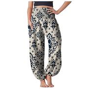 Pantalones harén para mujer de algodón de pierna ancha: pantalones pluder mujer verano holgados pantalones de yoga pilates pantalones de chándal pantalones de fitness estampado floral pantalones de