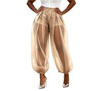 Pantalones harén para mujer, pantalones de verano para mujer, con cordón, corte holgado, pantalones informales, vacaciones, Aladin, estilo bohemio, pantalones de playa, monocolor, modernos