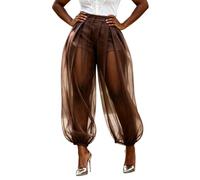 Pantalones harén para mujer, pantalones de verano para mujer, con cordón, corte holgado, pantalones informales, vacaciones, Aladin, estilo bohemio, pantalones de playa, monocolor, modernos