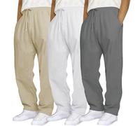 Pantalones holgados de algodón y lino para hombre, para primavera y verano, color sólido, cómodos, holgados, casuales, de pierna ancha, pantalones clásicos, B, S
