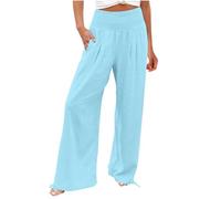 Pantalones holgados de cintura alta para mujer con cordón elástico en la cintura y tobillos con puños para una comodidad cómoda y moderna durante todo el día en verano y primavera, 01 Azul Claro, L