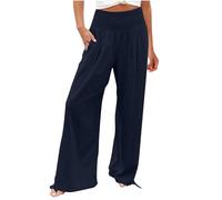 Pantalones holgados de cintura alta para mujer con cordón elástico en la cintura y tobillos con puños para una comodidad cómoda y moderna durante todo el día en verano y primavera, 01 Azul Marino, M
