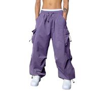 Pantalones Holgados Y2K para Hombre, multibolsillo, Combate, gótico, Harajuku Punk, Jogger, Overalls Techwear Hip Hop Cargo Pantalones para Hombre, Pantalones de chándal, Morado, M