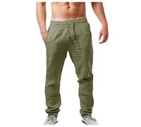 Pantalones Hombre Algodón y Lino Casual Moda Pants 2024 Verano Jogging Deportivos Pantalon Largo Corto Fitness cómodo Suelto Running Cordón Basic Ligero Transpirable Short Talla Grande