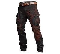 Pantalones Hombre Cargo de mitología nórdica con múltiples Bolsillos y Estampado, Estilo Casual Urbano y cómodos. (Orange, XXXXXL)