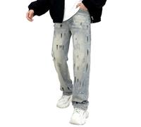 Pantalones Hombre Casual Pantalón Vaquero Hombre Ancho Pantalones Vaqueros Rectos Diseño Spray Tinta Clásicos Cómodos Elásticos Modernos Patrones Uso Diario Informal Estilo Casual