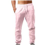 Pantalones Hombre Lino Algodón Elásticos Cordones Pantalones Sueltos Transpirables Color Liso Pantalones Casuales Ropa de Hombre Verano Primavera Moda Jogging Cómodo Pantalon Largo Basic 2025