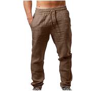 Pantalones Hombre Lino Algodón Elásticos Cordones Pantalones Sueltos Transpirables Color Liso Pantalones Casuales Ropa de Hombre Verano Primavera Moda Jogging Cómodo Pantalon Largo Basic 2025
