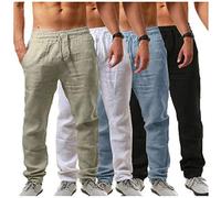 Pantalones Hombre Lino Algodón Elásticos Cordones Pantalones Sueltos Transpirables Color Liso Pantalones Casuales Ropa de Hombre Verano Primavera Moda Jogging Cómodo Pantalon Largo Basic 2025