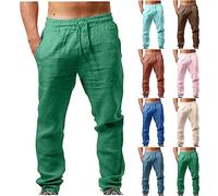 Pantalones Hombre Lino Algodón Elásticos Cordones Pantalones Sueltos Transpirables Color Liso Pantalones Casuales Ropa de Hombre Verano Primavera Moda Jogging Cómodo Pantalon Largo Basic 2025