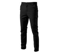 Pantalones Hombre Recto Negocios Casual Transpirable Llano Joven Algodón, Le Noir, L