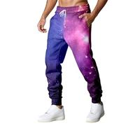 Pantalones Hombre Regular, Pantalones Casuales con Estampado de Galaxia y temática Espacial de Astronauta con Ajuste elástico cómodo para Uso Diario (Blue, S)