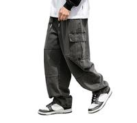 Pantalones Hombre Skinny, Pantalones Vaqueros de Trabajo con diseño de Bolsillo Tipo acordeón 3D: Pantalones Vaqueros utilitarios y duraderos para Uso Diario y Actividades al Aire Libre. (Black, XL)