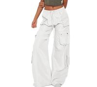 Pantalones impermeables para mujer, de cintura alta, ligeros, de secado rápido, para senderismo, viajes, trabajo, pantalones deportivos Y2K con bolsillos, blanco, S