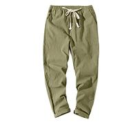 Pantalones japoneses de algodón para hombre con cordón y bolsillos - Pantalones casuales de ajuste delgado para deportes y uso diario | Color sólido, verde, L