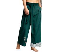 Pantalones japoneses Hombre Kurakuco Pantalones Taro para Hombres de Algodón Lino Elegante Ropa Tradicional Japonés con Cordón de Ajuste Verano Casual Pantalones Ligero y Cómodo Gran Tamaño, Blackish