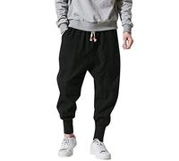 Pantalones japoneses Hombre Pantalones Casual Hombre Color Sólido Jogging Baggy Cordón de sujeción Trousers Cintura elástica Casual Trousers Corte suelto Transpirable, Negro , 3XL