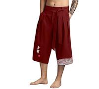 Pantalones Japoneses Hombre Tradicional Lino Pantalón Kimono Japonés Estilo Algodón Pantalones Cortos Verano Casual Moda Ligero Cómodo Ropa Asiática Pantalón Playa Capris Pants Trabajo Running Correr