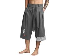Pantalones Japoneses Hombre Tradicional Lino Pantalón Kimono Japonés Estilo Algodón Pantalones Cortos Verano Casual Moda Ligero Cómodo Ropa Asiática Pantalón Playa Capris Pants Trabajo Running Correr