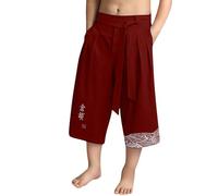 Pantalones Japoneses Niños Niño Corto de Lin, Pantalones Taro Tradicional con Cordón de Ajuste, Ropa Auténtica Pantacourt Japonés 4-15 Años