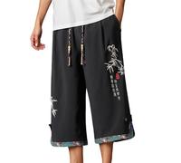 Pantalones japoneses Taro para hombre Pantalones japoneses tradicionales de lino Japón Pantalones cómodos holgados 7/8 Pantalones Kimono Pierna recta Pantalones de lino con cordón Pantalones de verano