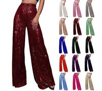 Pantalones largos de lentejuelas brillantes para mujer, pantalones largos de pierna ancha, pantalones de fiesta de cintura alta, pantalones metálicos, pantalones de carnaval, disfraz de Nochevieja