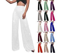 Pantalones largos de lentejuelas brillantes para mujer, pantalones largos de pierna ancha, pantalones de fiesta de cintura alta, pantalones metálicos, pantalones de carnaval, disfraz de Nochevieja