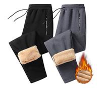 Pantalones largos de ocio para mujer, con bolsillos, térmicos, elásticos, con forro cálido, pantalones de deporte, holgados, elegantes, tallas grandes, pantalones de chándal con goma elástica, Negro
