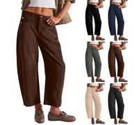 Pantalones largos de pana para mujer, pantalones 3/4 para mujer, anchos, remache, bolsillos casuales, ropa de color liso, pierna, ancho de cintura media loungewear al aire libre Slacks, marrón, S