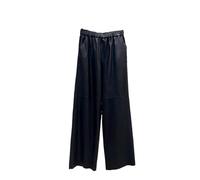 Pantalones largos de primavera para mujer, cintura elástica, anchos y rectos, casuales, Negro curtido vegetal, XXL