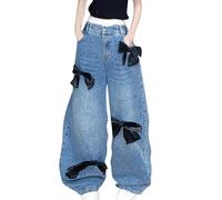 Pantalones Largos Niña - Pantalones Rotos Niña - Pantalones Vaqueros De Pierna Ancha con Cintura Elástica Y Personalidad Linda A La Moda para Niñas Pantalones Casuales De Mezclilla con Bolsillos