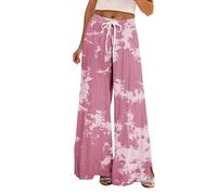 Pantalones largos para mujer, estilo bohemio, para playa, verano, pierna ancha, pantalones de yoga ligeros, informales, pantalones de pierna ancha, elegantes y rectos, Rosa caliente., XL