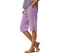 Pantalones ligeros de verano para mujer, pantalones de playa 3/4, viscosa 3/4: pantalones de tela elástica, pantalones rectos sueltos, pantalones de yoga con abertura de algodón y lino, pantalones de