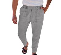 Pantalones Lino Hombre Hippie Pantalones De Lino Hombre Anchos Ropa Deportiva Azul Marino Bermudas Cintura Elastica Verano 1#Gris M