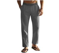 Pantalones Lino Hombre Ofertas,Algodón y Lino Pantalones Hombre de Cintura Elástica con Bolsillos Transpirables de Color Liso Pantalon Casual de Verano Pantalón Largo Suaves y Cómodos para Hombres